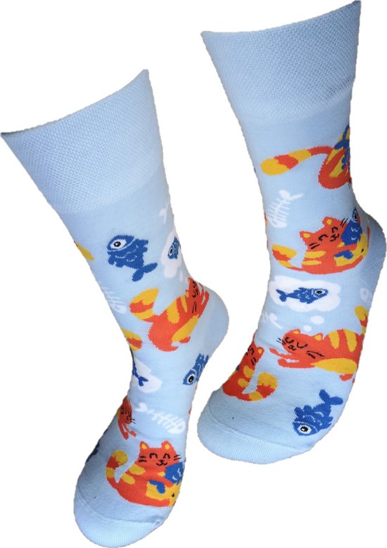 Verjaardag cadeau - Grappige sokken - Rode kat Vis sokken - Leuke sokken - Moederdag - Vaderdag - Aparte Sokken - Vrolijke sokken – Valentijn Cadeau - Luckyday Socks - Cadeau sokken - Socks waar je Happy van wordt – Maat 37-44