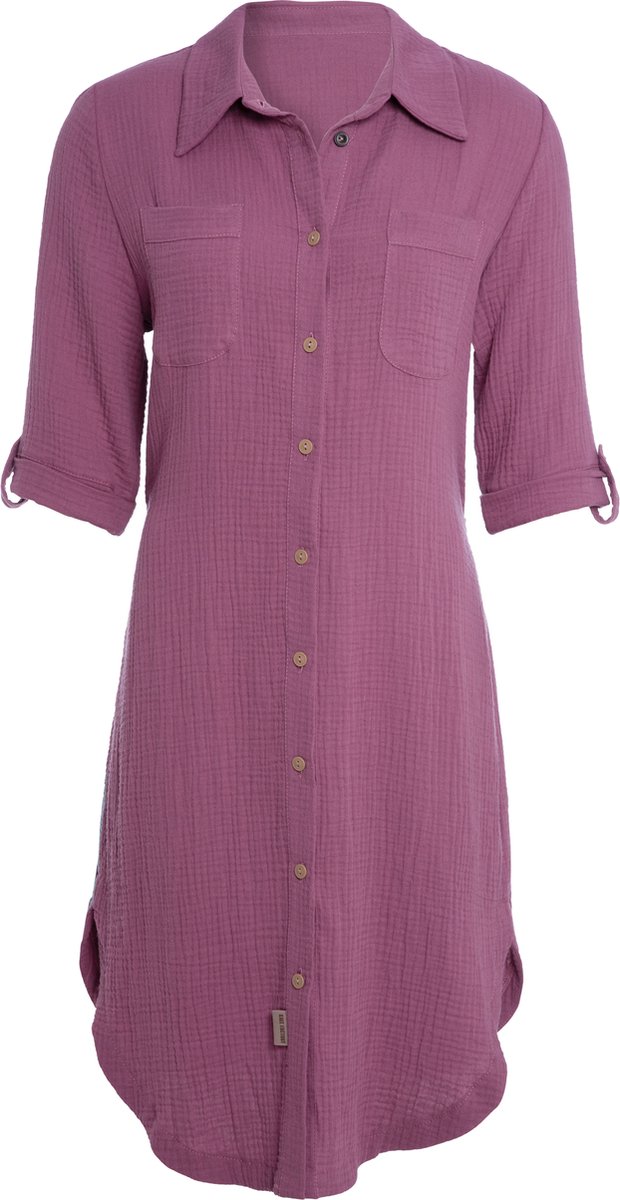 Knit Factory Kim Dames Blousejurk - Lange blouse dames - Blouse jurk paars - Zomerjurk - Overhemd jurk - S - Violet - 100% Biologisch katoen - Knielengte