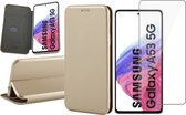 Hoesje geschikt voor Samsung Galaxy A53 - Book Case Lederen Wallet Cover Minimalistisch Pasjeshouder Hoes Goud - Tempered Glass Screenprotector