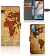 Telefoonhoesje Motorola Moto G60 Wallet Bookcase Wereldkaart