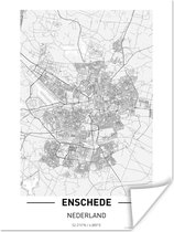 Poster Plattegrond - Enschede - Zwart - Wit - 60x80 cm - Stadskaart