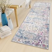 Tapiso Lazur Loper Grijs Blauw Woonkamer Hal Vloerkleed Tapijt Maat- 80x400