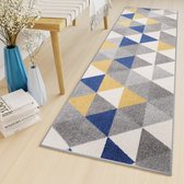 Tapiso Lazur Tapijt Loper Grijs Blauw 3D Woonkamer Vloerkleed Maat- 80x1350