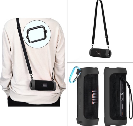 YONO Siliconen Hoes geschikt voor JBL Flip 6 / 5 - Case met Draagriem en Clip - Beschermhoes - Zwart van Yono — afbeelding 3