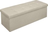 Kamyra® Grote Poef met Opbergruimte -  Hocker, Poef, Opbergpoef -  Stevig, Stijlvol & Opvouwbaar - Beige Linnen 110 x 37.5 x 38cm