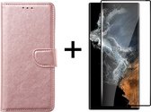 Samsung S22 Ultra Hoesje - Samsung Galaxy S22 Ultra hoesje bookcase rose goud wallet case portemonnee hoes cover hoesjes - Full Cover - 1x Samsung S22 Ultra screenprotector