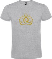 Grijs  T shirt met  print van "Lotusbloem met Boeddha " print Goud size XL