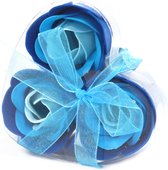 Zeep Bloemen - Blauwe Rozen - 3 stuks - Hartvormige Cadeauverpakking
