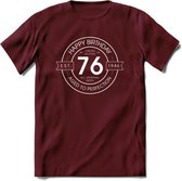 76th Happy Birthday T-shirt | Vintage 1946 Aged to Perfection | 76 jaar verjaardag cadeau | Grappig feest shirt Heren – Dames – Unisex kleding | - Burgundy - M