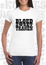 BLOED, ZWEET & TRANEN damesshirt - Wit met zwart - Maat S - Korte mouwen - Ronde hals - Normale Pasvorm - Andre Hazes - Holland zingt Hazes - Original Kwoots - Meezingen met klassi