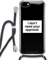 Case Company® - iPhone SE 2020 hoesje met Koord - Don't need approval - Telefoonhoesje met Zwart Koord - Extra Bescherming aan alle Kanten en Over de Schermrand