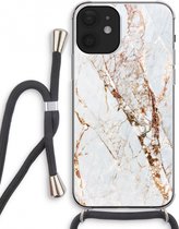 Case Company® - iPhone 12 mini hoesje met Koord - Goud marmer - Telefoonhoesje met Zwart Koord - Extra Bescherming aan alle Kanten en Over de Schermrand