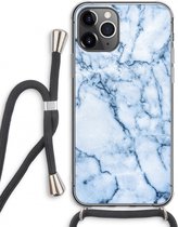 Case Company® - iPhone 11 Pro Max hoesje met Koord - Blauw marmer - Telefoonhoesje met Zwart Koord - Extra Bescherming aan alle Kanten en Over de Schermrand