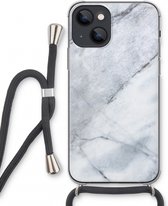 Case Company® - iPhone 13 mini hoesje met Koord - Witte marmer - Telefoonhoesje met Zwart Koord - Extra Bescherming aan alle Kanten en Over de Schermrand
