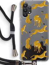 Case Company® - Samsung Galaxy A32 5G hoesje met Koord - Luipaard - Telefoonhoesje met Zwart Koord - Bescherming aan alle Kanten en Over de Schermrand