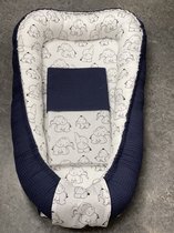 babynestje donker blauw navy olifantje compleet met band, deken en bijtring