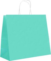 50 Papieren Draagtassen - Turquoise Blauwgroen - 40+12x31 cm - Gedraaide grepen