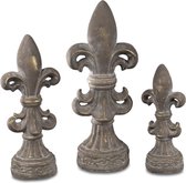 Boltze - Franse lelie - Decoratie - 3 set - Landelijk symbool - Beton - bruin/goud - 43-36-28cm