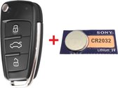 Clé de voiture 3 boutons flip key boîtier HU66ARS8 + batterie CR2032 adapté pour clé Audi / Audi TT Quattro / Audi A2 / A3 / A4 / A6 / A8 / RS4 / boîtier de clé Audi .