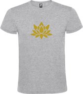 Grijs  T shirt met  print van "Lotusbloem " print Goud size S
