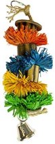 Vogelspeelgoed - Raffia gras pompon met bamboe en cocos - Meerkleurig - S - 24,1x6,4x6,4cm