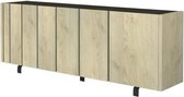 SCIAE Laag dressoir - Industrieel - Zwart gouden leisteen decor en houteffect - L 230 cm - RUSH