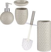 Badkamer accessoires set 4-delig kiezelgrijs/taupe van keramiek - Toiletborstel - Zeeppompje - Beker - Plateau