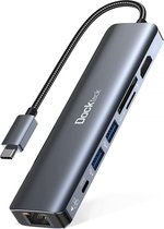 USB C Hub Dockteck 7-in-1 Dock 4K 60Hz, USB C Adapter met Ethernet HDMI, LAN RJ45, 100W PD, 2 USB-3.0, SD/microSD, voor MacBook Pro/Air, iPad Pro/Air/Mini 6, Surface Pro 7, XPS 13,
