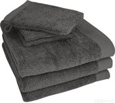 HOOMstyle Badgoedset 3 x Handdoeken 70x140cm en 3 x Washandjes - 100% Katoen 650gr - Grijs / Antraciet