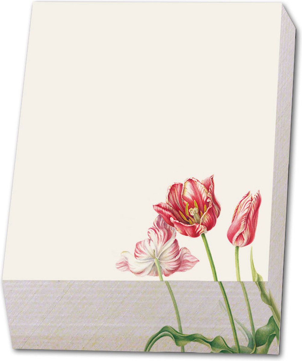 Bekking & Blitz - Memoblok - Memo blocnote - Notitieblok - Kunst - Botanische kunst - Bloemen –-Tulpen - Tulipa 'Zomerschoon' - Anita Walsmit Sachs - Uniek design