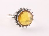 Bague ronde en argent repoussé avec citrine - taille 17,5