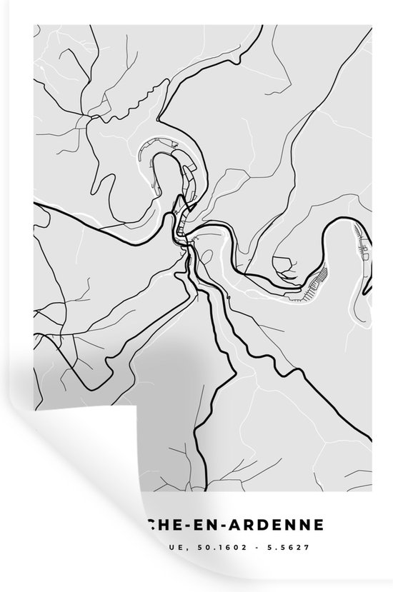 Muurstickers - Sticker Folie - Stadskaart – Zwart Wit - Kaart – La Roche en Ardenne – België – Plattegrond - 80x120 cm - Plakfolie - Muurstickers Kinderkamer - Zelfklevend Behang