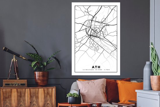 Stickers muraux - België - Ath - Plan de la ville - Carte - Zwart Wit - Carte - 80x120 cm - Film adhésif