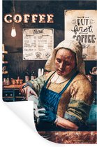 Muurstickers - Sticker Folie - Koffie - Melkmeisje - Barista - Vermeer - Kunst - Cappuccino - But first coffee - 40x60 cm - Plakfolie - Muurstickers Kinderkamer - Zelfklevend Behang - Zelfklevend behangpapier - Stickerfolie