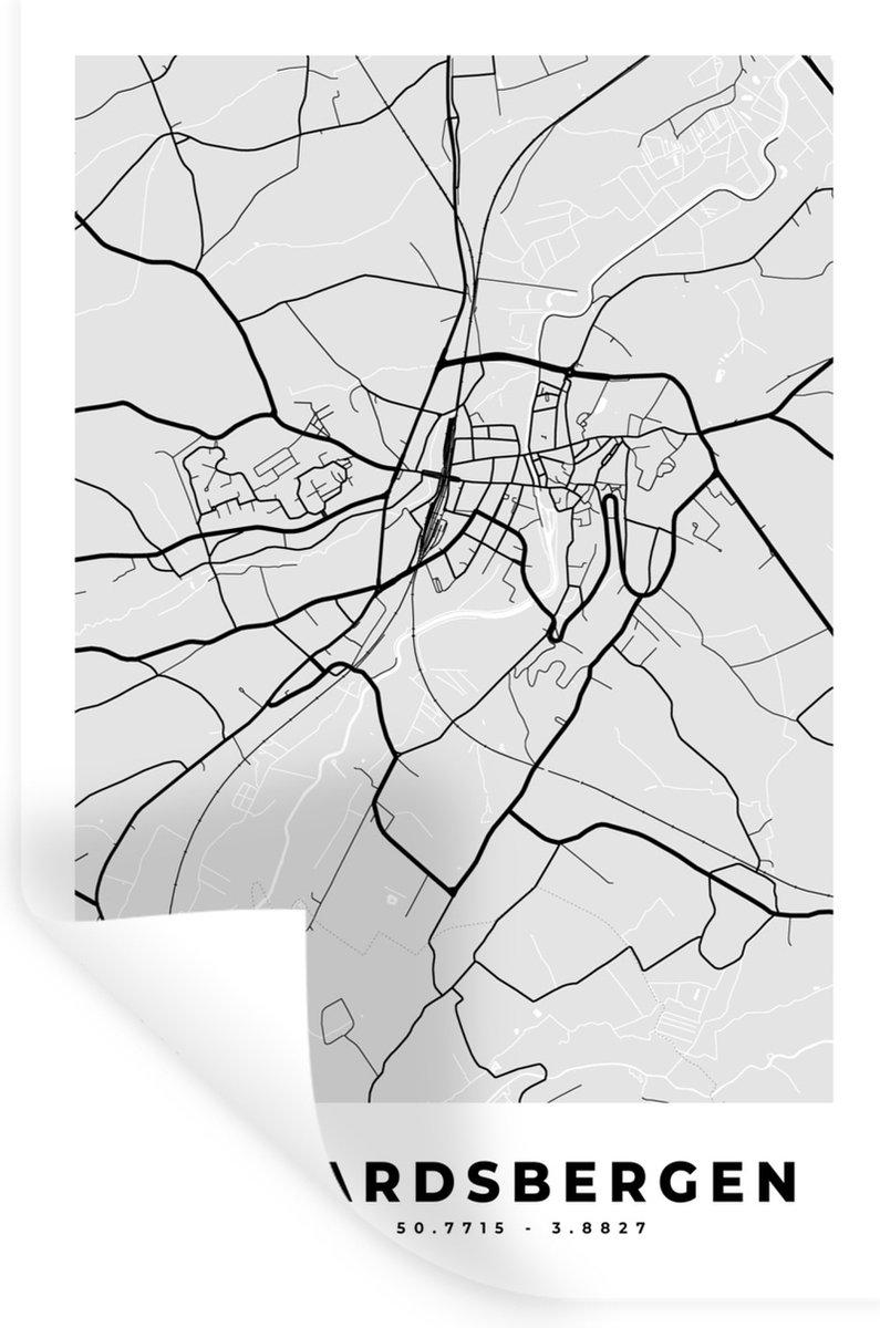 Muurstickers - Sticker Folie - Stadskaart – Zwart Wit - Kaart – Geraardsbergen – België – 