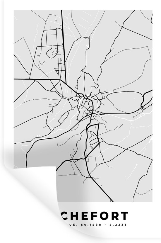 Muurstickers - Sticker Folie - Stadskaart – Plattegrond – België – Zwart Wit – Rochefort – Kaart - 20x30 cm - Plakfolie - Muurstickers Kinderkamer - Zelfklevend Behang