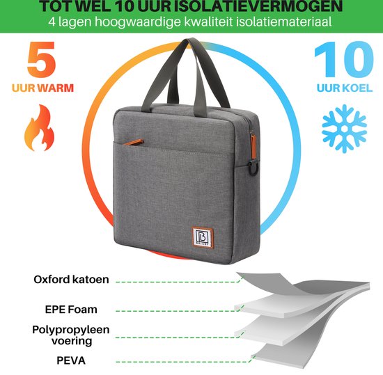 Brisby 4 Laags Geïsoleerde Koeltas - Lunchtas 7 liter - Donkergrijs