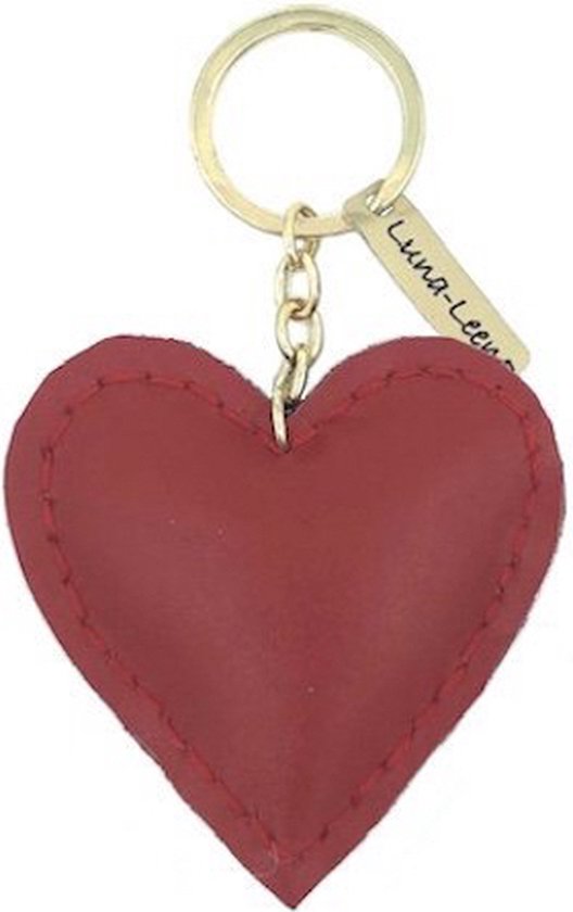 Luna-Leena duurzame hart sleutelhanger in het rood - 100% leer - handgemaakt in Nepal - tashanger - love - valentijn - liefde - romantiek - hartje - geluk - kado - cadeau - heart keychain - moederdag