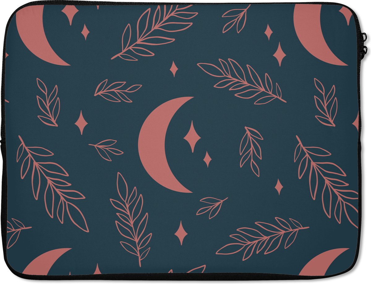 Laptophoes 15.6 inch - Patronen - Meisjes - Maan - Planten - Kinderen - Laptop sleeve - Binnenmaat 37x26 cm - Zwarte achterkant