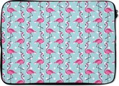 Laptophoes 14 inch - Flamingo - Stippen - Dieren - Patroon - Laptop sleeve - Binnenmaat 34x23,5 cm - Zwarte achterkant