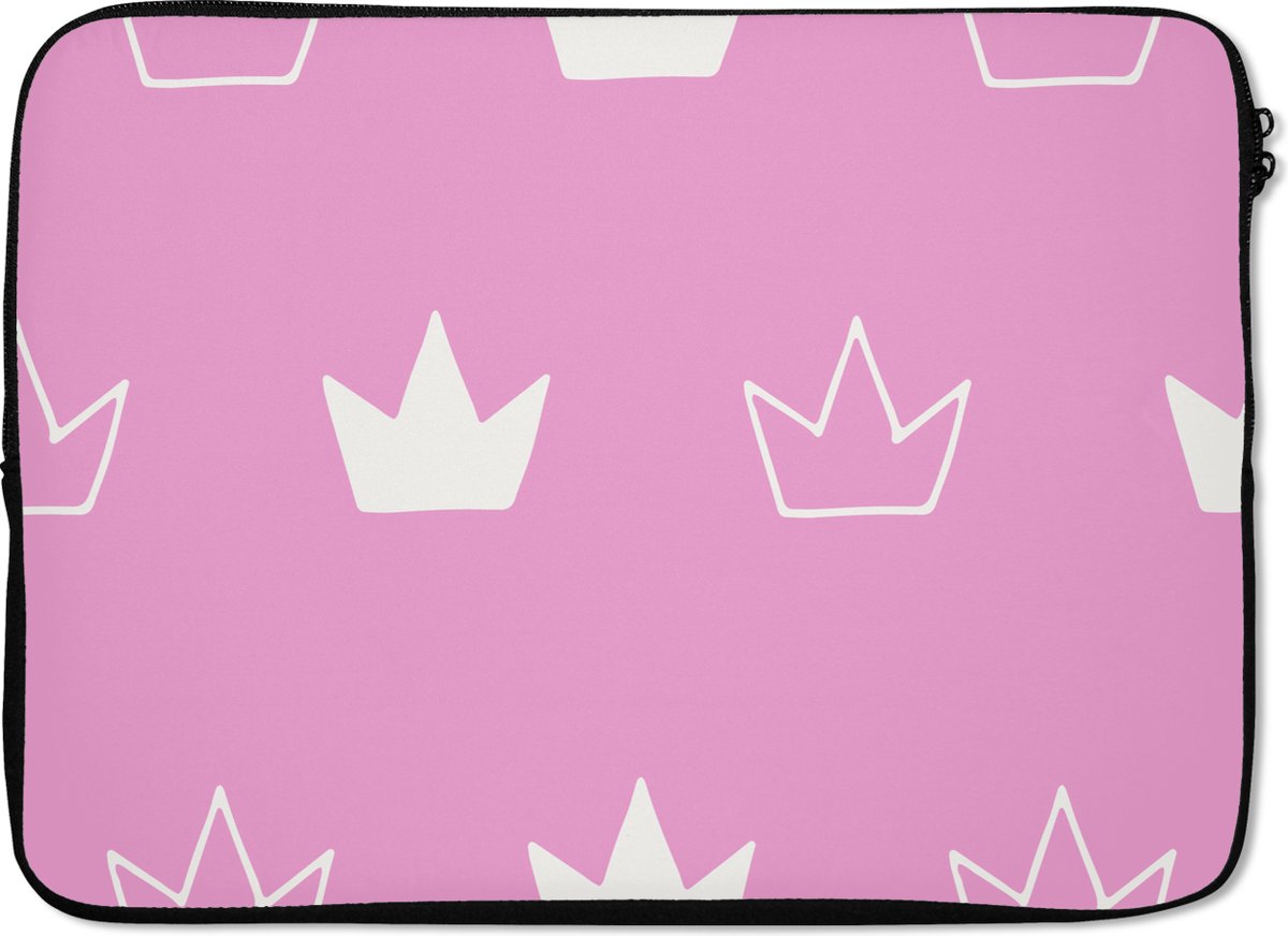 Laptophoes 13 inch - Patronen - Meisjes - Kroon - Kinderen - Laptop sleeve - Binnenmaat 32x22,5 cm - Zwarte achterkant