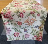Chemin de table - Tissu tapisserie de luxe - Amara - Fleurs rouges et violettes sur fond crème - Chemin de table 140 cm