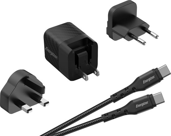 Energizer A38QMUC Multi Plug  - Reisstekker QC3 18W Quick Oplader (US, UK, EU) - Met USB-C Kabel