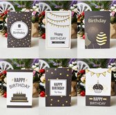 FISKA - 6X Verjaardagskaart Happy Birthday - Kaart verjaardag - Wenskaart - 6X Gevouwen Kaarten Met Enveloppen