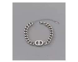 dames armband met ketting- zilverkleurig staal armband-17+5 cm