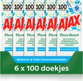 Ajax Plant Based badkamerreiniger & toilet schoonmaakdoekjes 6 x 100 pak