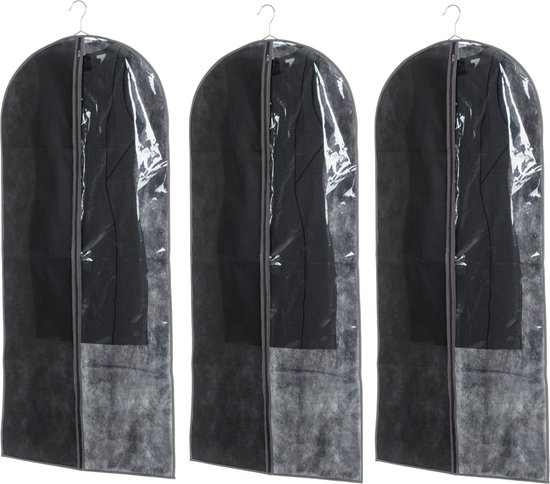 Set van 5x stuks kleding/beschermhoezen pp zwart 135 cm inclusief kledinghangers - Kledingzak met klerenhangers