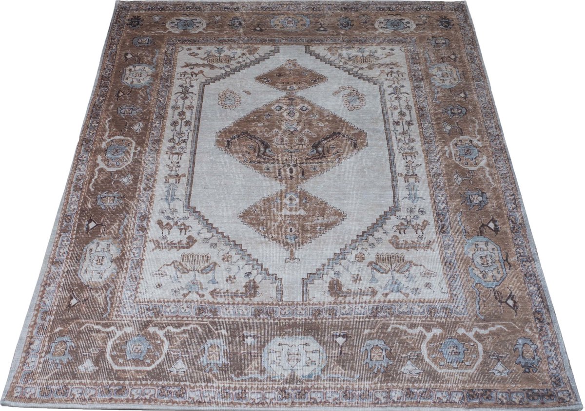 Vloerkleed Karaca Brown 08 - 160 x 230 cm - Laagpolig Vloerkleed – Vintage / Klassiek Design