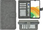 Geschikt voor Samsung Galaxy A33 5G Hoesje - Bookcase - A33 5G Hoesje - Pu Leder Wallet Book Case Grijs Cover