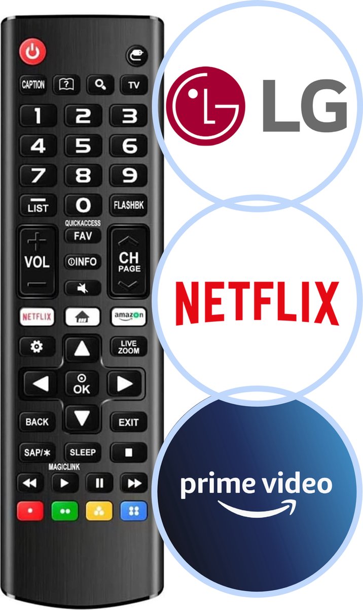 Télécommande pour LG (Smart) TV - Préprogrammée -  - Netflix -  Remplacement de la télécommande universelle pour LG d'origine AKB75095307